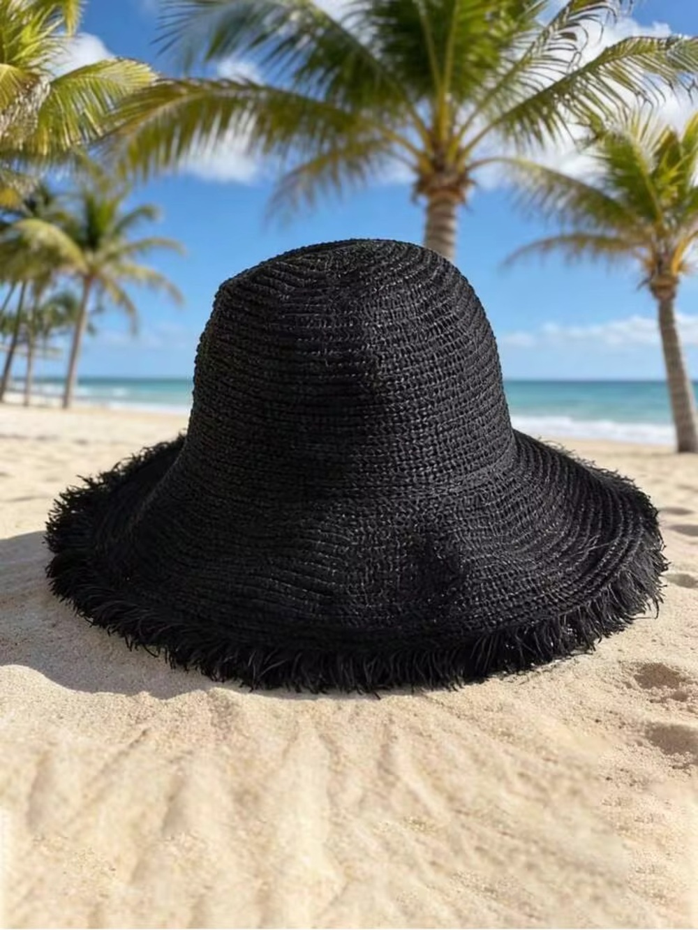 Black Floppy Sun Hat – Women’s Wide Brim Straw Hat - Picture 3 of 7